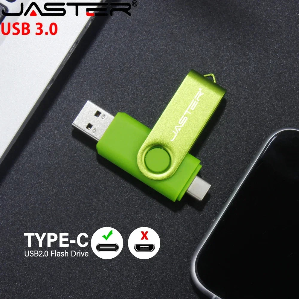 JASTER Type-C USB 3.0 Flash Drive 128GB/64GB/32GB Rotatable USB Flash Drive PRIMED