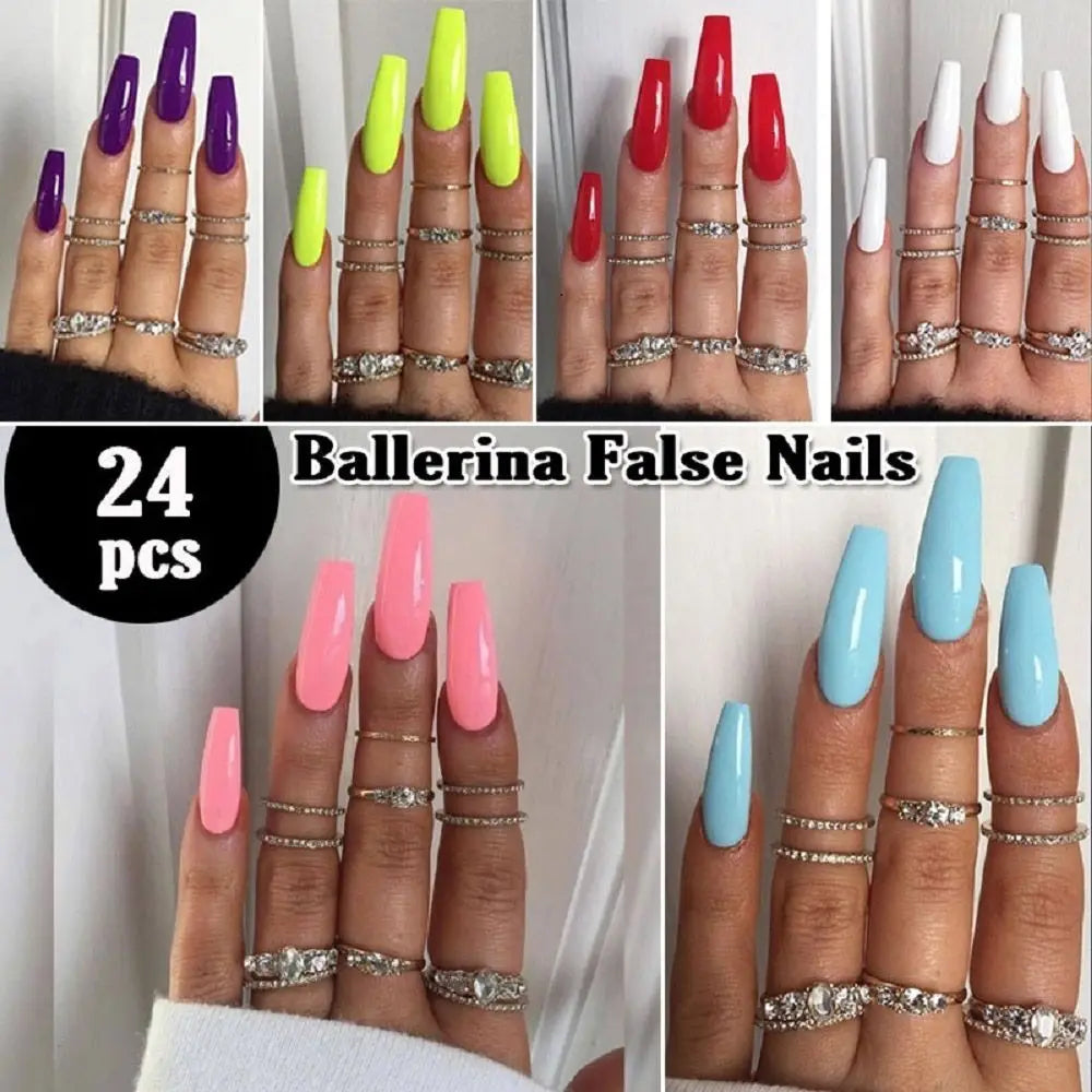 24-Piece Matte Coffin Ballerina Full Cover False Nail Tips