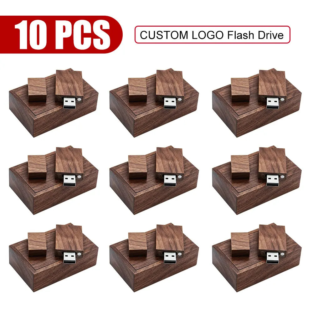 10-Pack Custom Logo Wooden USB Flash Drive 4GB–32GB USB 2.0 Custom USB Flash Drive PRIMED 32 GB Walnut wood With Box
