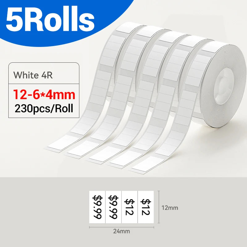 Niimbot Waterproof Label Rolls for D11 D110 D101 H1S Printer Thermal Label Rolls PRIMED 5Rolls 12-6x4mm
