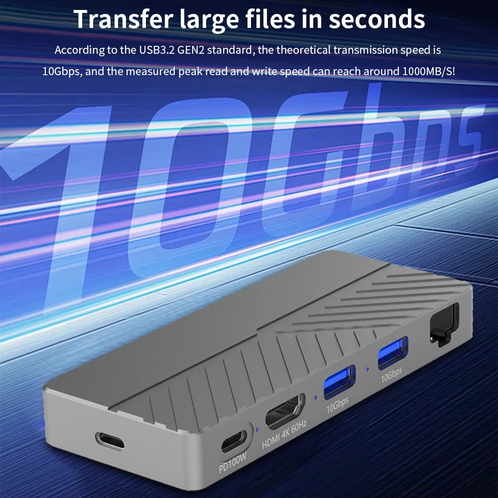 TISHRIC M.2 NVMe SSD Enclosure 6-in-1 USB-C Hub 4K 10Gbps SSD Enclosure Hub PRIMED