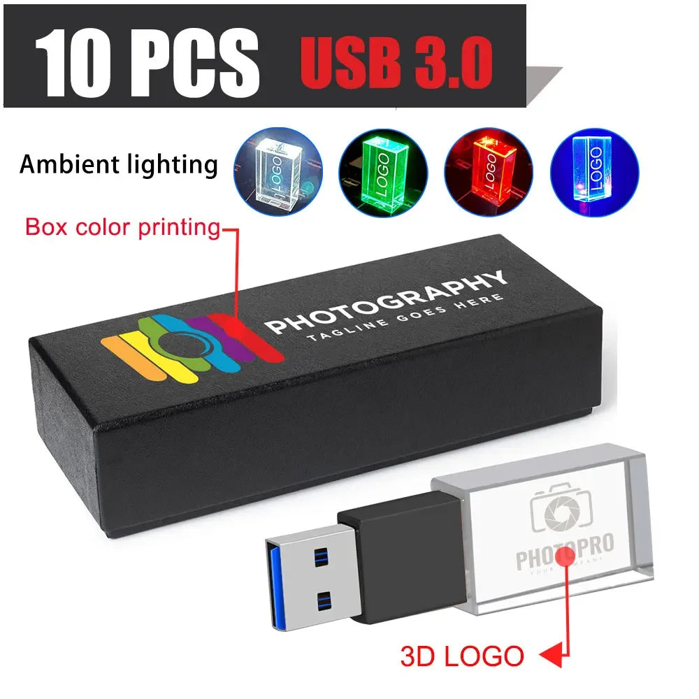 10-Pack Crystal USB 3.0 Flash Drive 8–128GB | Custom Logo USB Flash Drive PRIMED