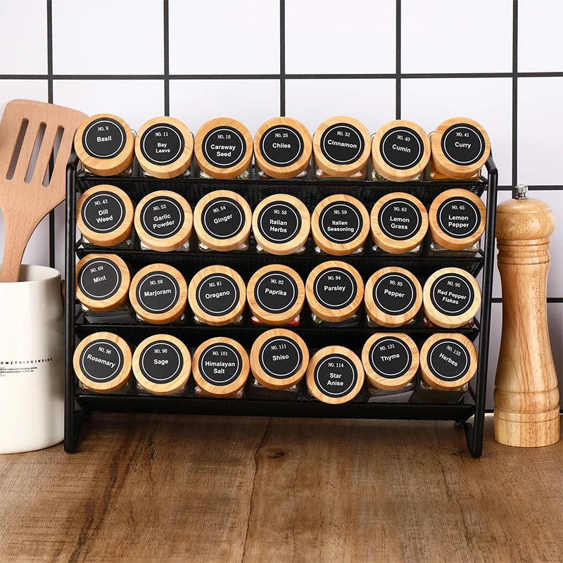 12-Piece 4oz Glass Spice Jars with Labels – Square Set Glass Spice Jar Set PRIMED