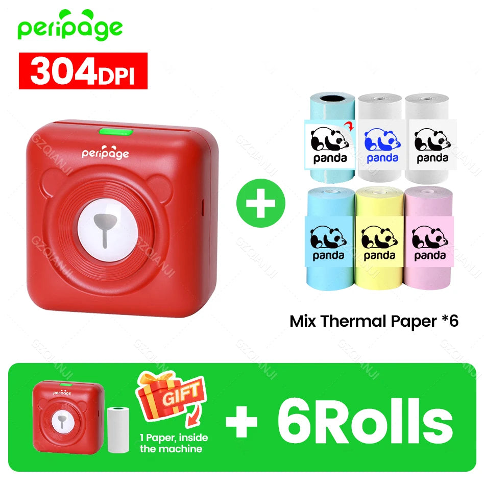PeriPage A6 304DPI Bluetooth Mini Thermal Photo & Label Printer Mini Thermal Printer PRIMED 304RD add 6Rolls