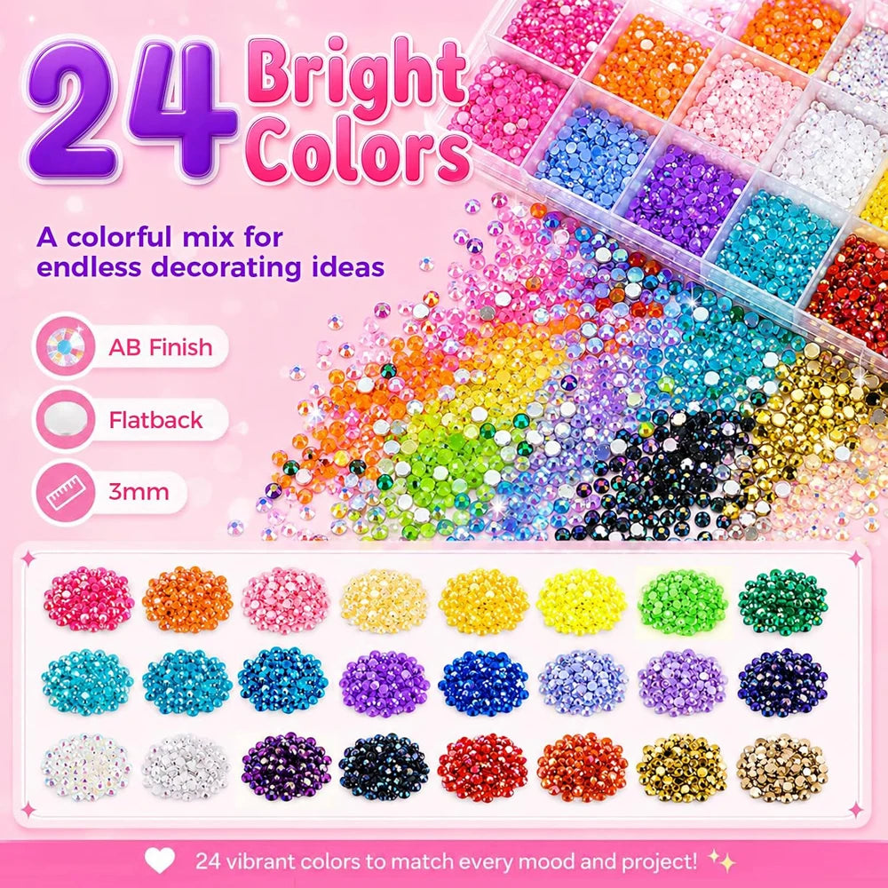 24-Grid AB Jelly Rhinestone Nail Charms – Colorful Flat Bottom Nail Art Rhinestones PRIMED