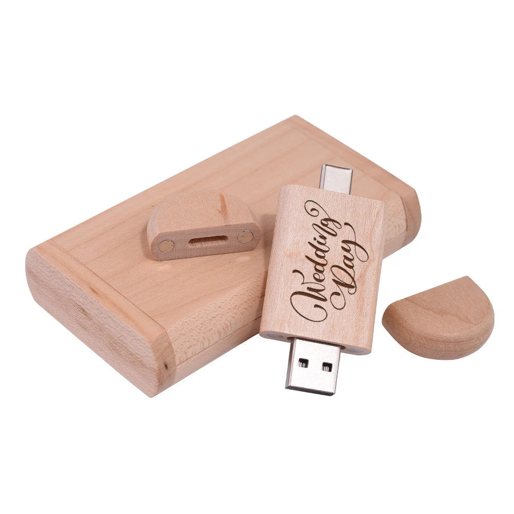 2-in-1 Wooden Bamboo USB Flash Drive Type-C | Custom Logo USB Flash Drive PRIMED