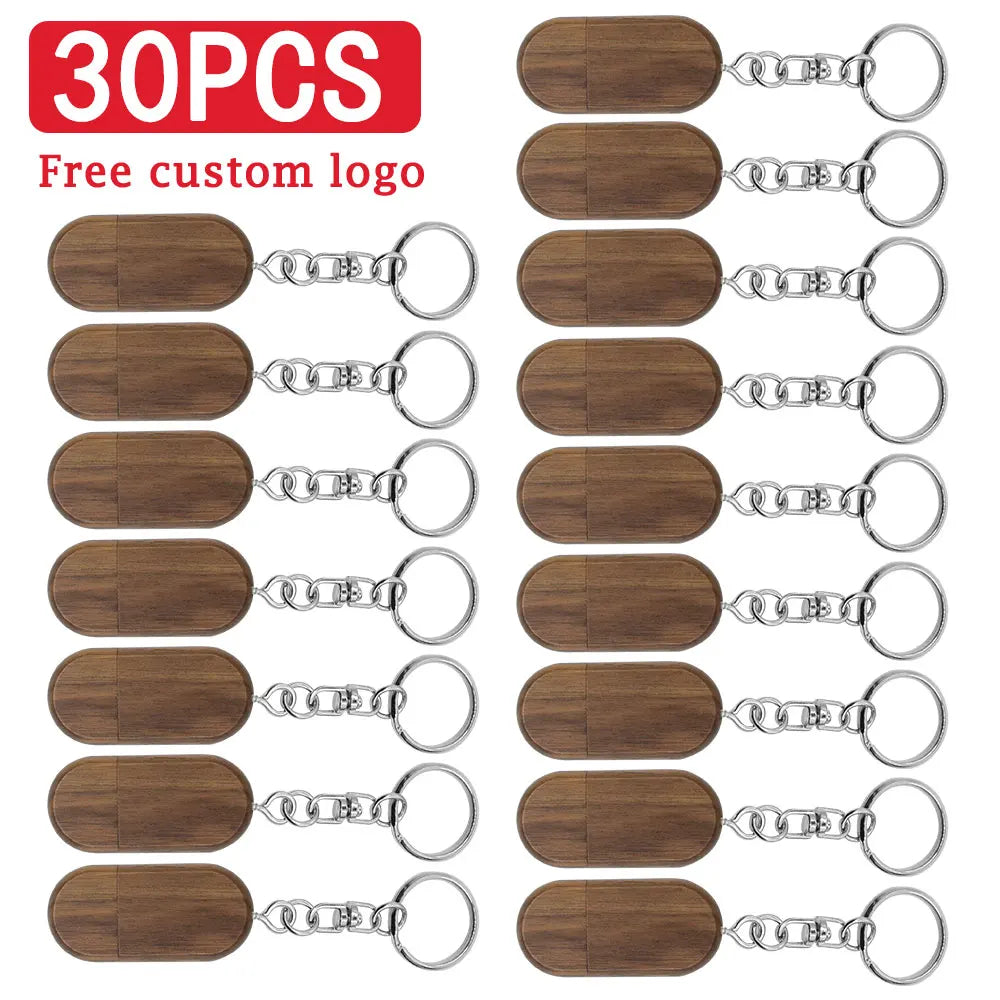 Wooden USB Flash Drive Custom Logo Key Chain | 4–32GB Bulk Wooden USB Flash Drive PRIMED 4GB Walnut-30p