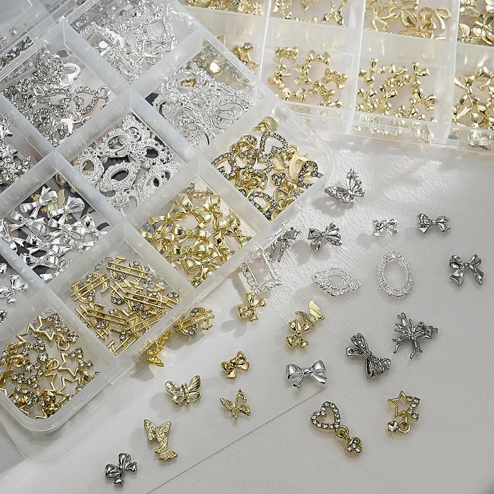 120Pcs 3D Nail Charms – Bows, Butterflies & Star Frames Nail Art Charms PRIMED