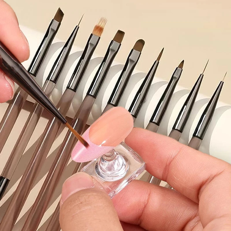 9-Piece UV Gel Nail Brush Set – Builder, Liner & Scatter Nail Art Brush Set PRIMED