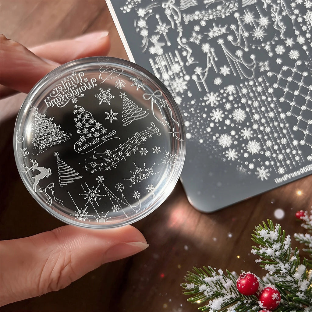 Christmas Nail Stamping Plate – Snowflake, Tree & Elk Art Nail Stamping Plate PRIMED