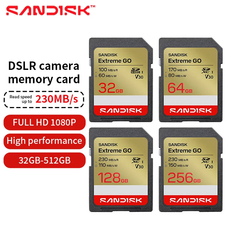 SanDisk Extreme GO SD Card UHS-I V30 | 32GB–256GB | 4K UHD SD Memory Card PRIMED