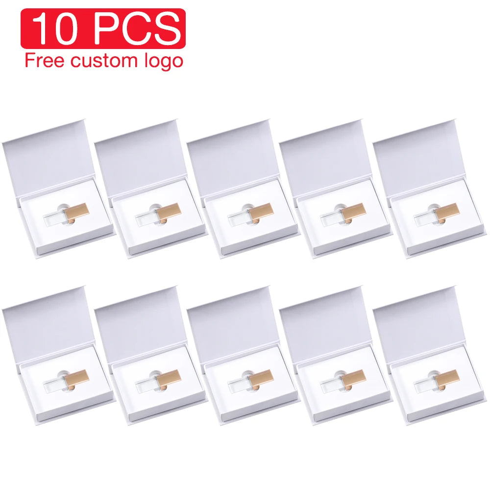 10-Pack Crystal USB Flash Drives | Custom Logo Wedding Gift Crystal USB Flash Drive PRIMED 128 GB Gold with box CN