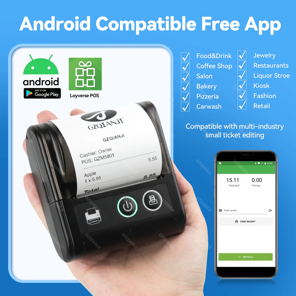 58mm Portable Bluetooth Thermal Receipt Printer | USB Android iOS Thermal Receipt Printer PRIMED