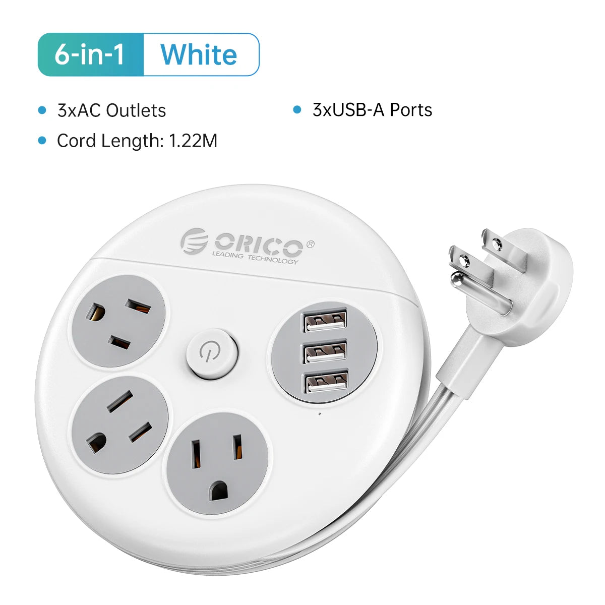 ORICO Power Strip 3 Outlets USB-C Fast Charge Travel Adapter Power Strip PRIMED 3AC 3USB 1.22M 1 China Mainland US Plug