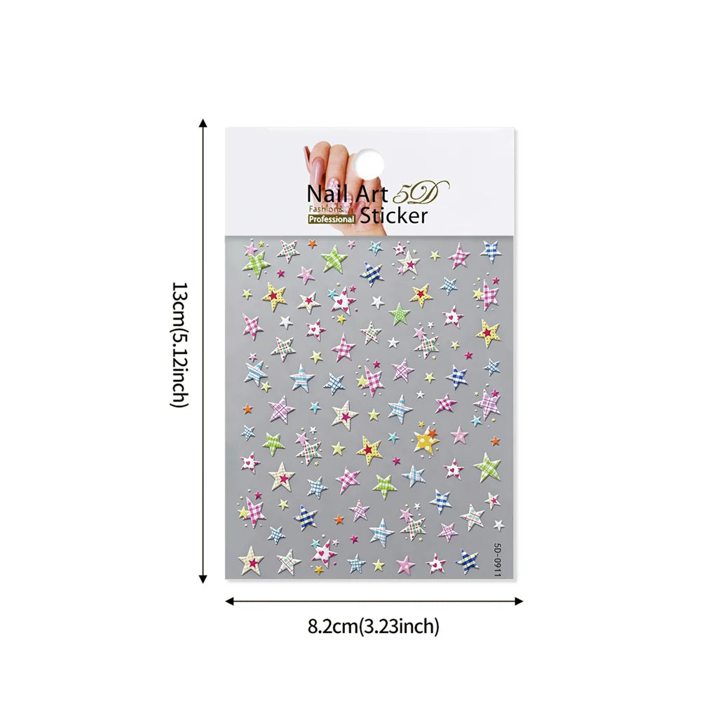Y2K 5D Embossed Nail Stickers – Plaid & Star DIY Decals