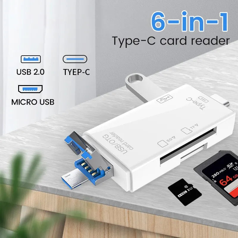 6-in-1 OTG USB Type-C Multi Memory Card Reader Adapter Memory Card Reader PRIMED