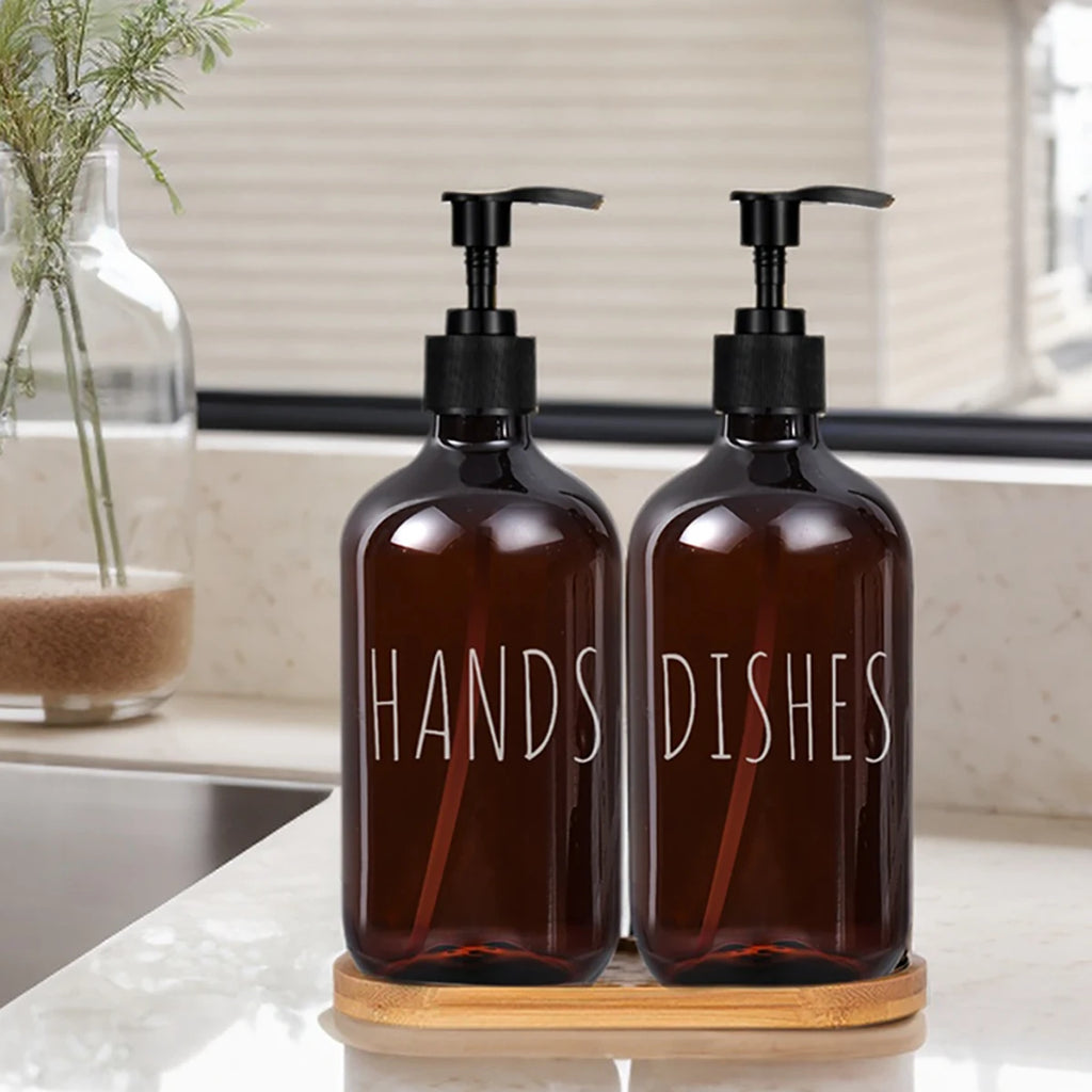 2-Pack Amber Soap Dispenser – Large Capacity Kitchen & Bath Soap Dispenser Set PRIMED