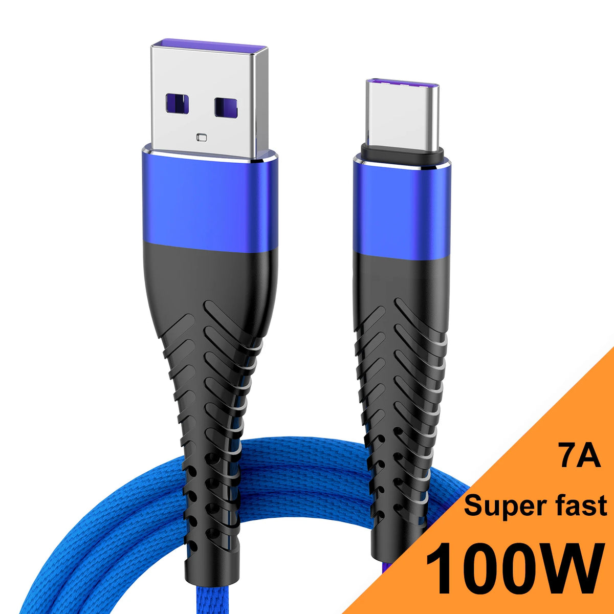 100W 7A USB-C Fast Charging Nylon Braided Cable 0.25M–3M USB-C Charging Cable PRIMED Blue 2M