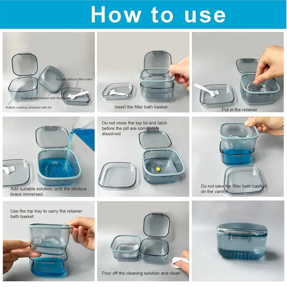 2-in-1 Denture & Retainer Case – No-Leak Portable Cleaning Cup Denture Storage Case PRIMED