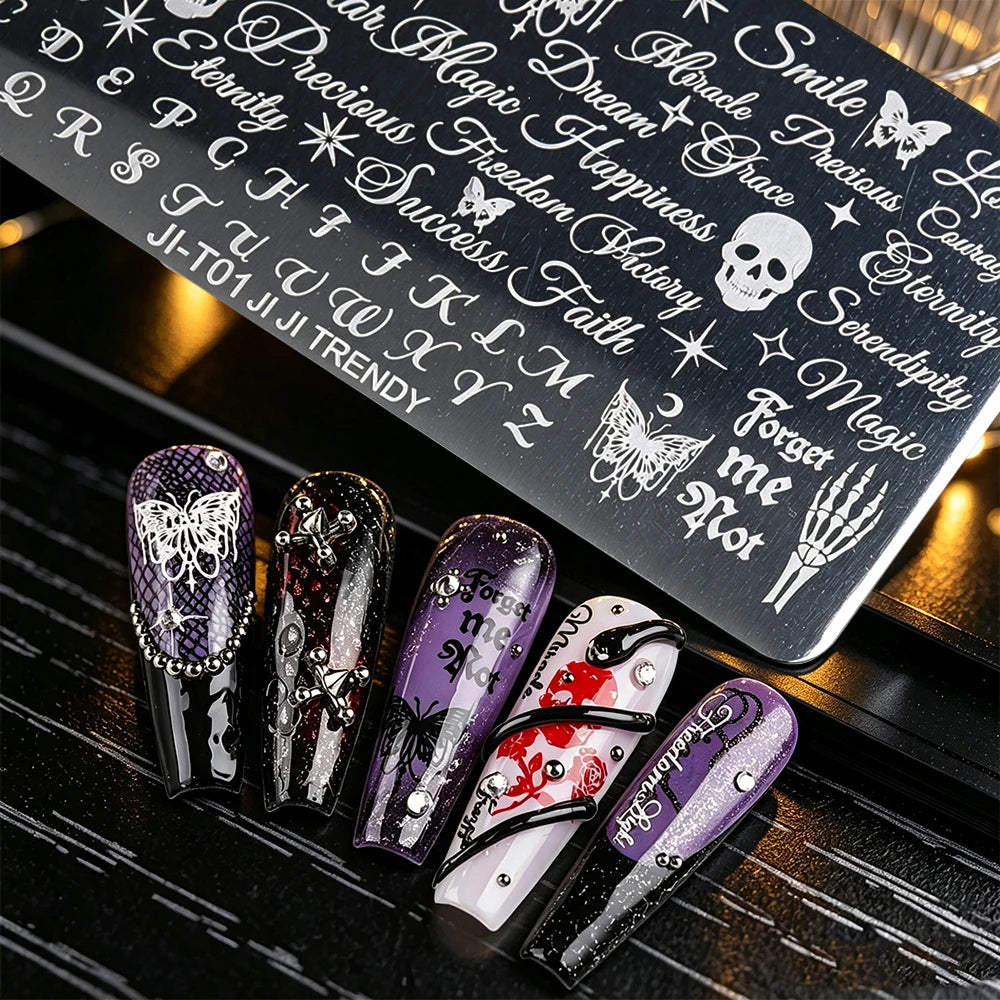 Gothic Halloween Nail Stamping Plate – Butterfly & Letters Nail Stamping Plate PRIMED