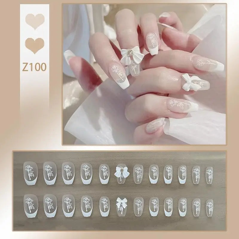French Press On Nails Set – 24 Short Acrylic Tips with Glue