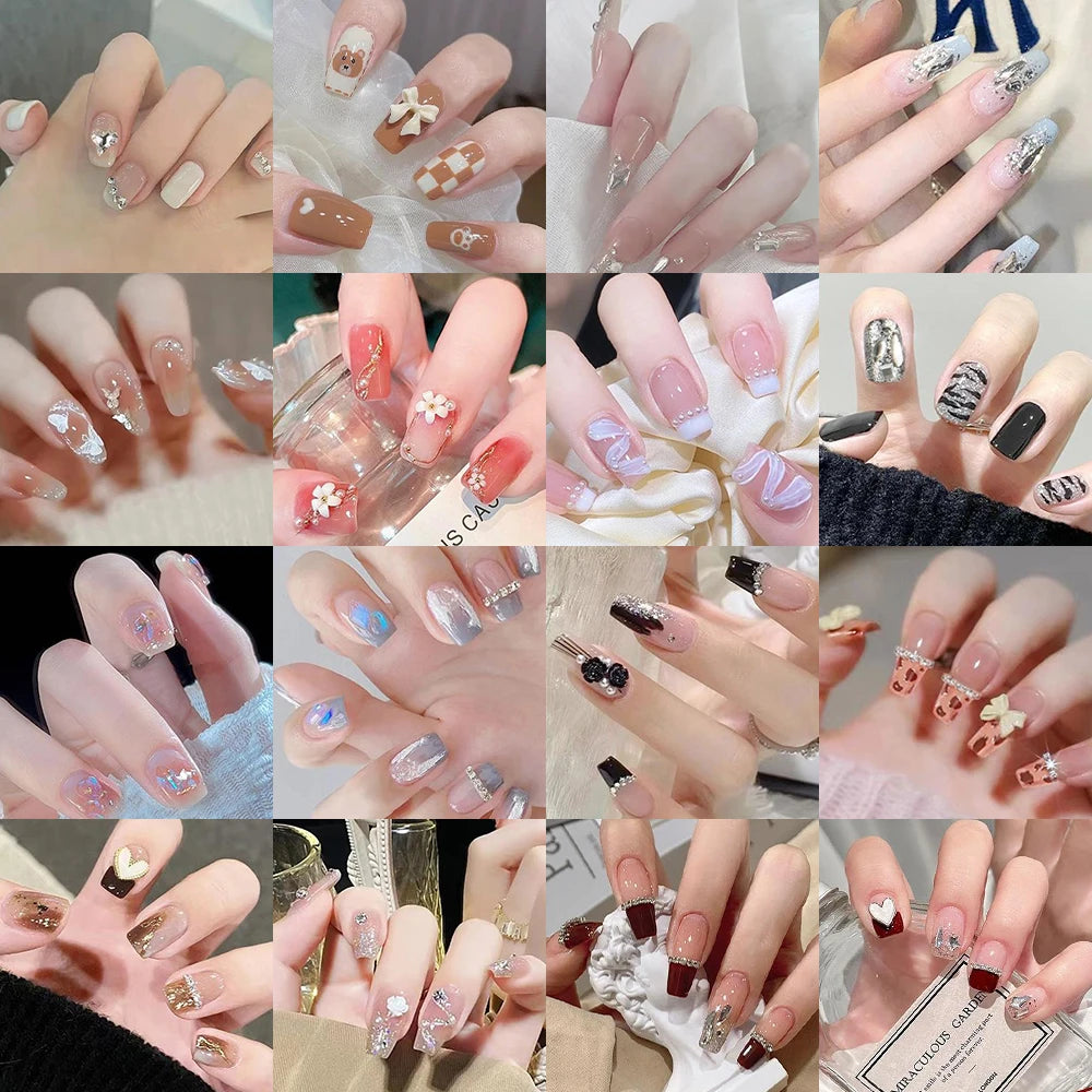 French Press On Nails Set – 24 Short Acrylic Tips with Glue