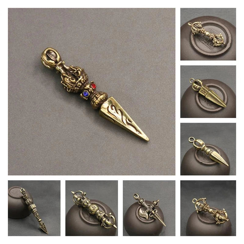 Tibetan Buddhist Vajra Pestle Brass Pendant – Handcrafted