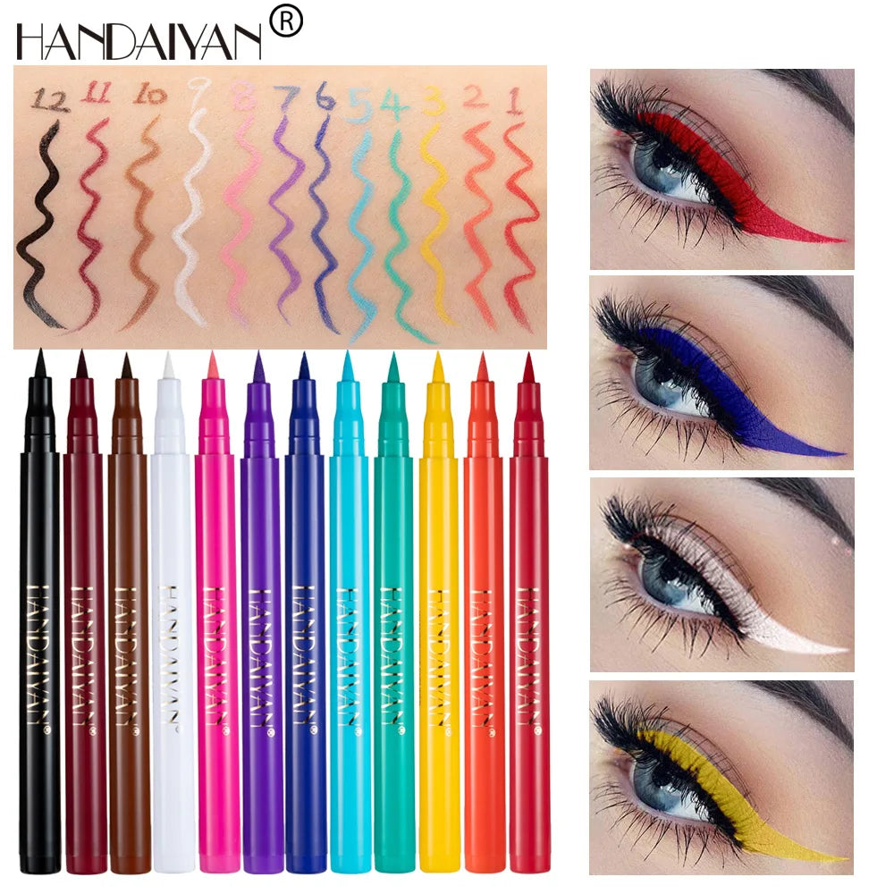 Handaiyan Matte Liquid Eyeliner – Waterproof, Quick-Dry, 12 Colors Liquid Eyeliner Pen PRIMED