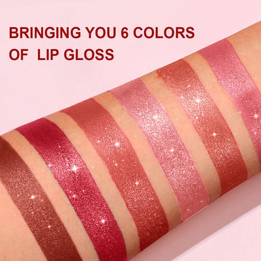 Pearlescent Sparkling Lip Gloss – Waterproof 6 Shades Shimmer Lip Gloss PRIMED