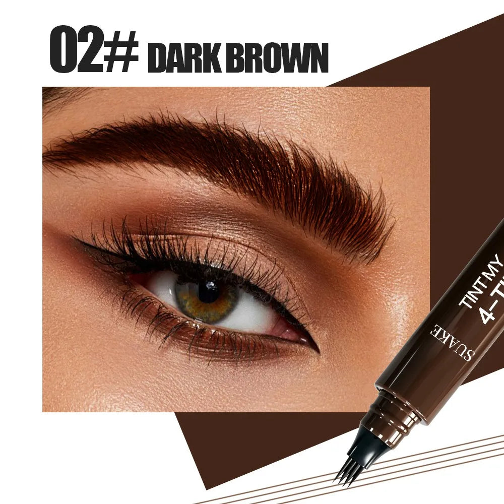 4-Prong Liquid Eyebrow Pen | Microblading Hair Stroke Brow Pencil Liquid Eyebrow Pen PRIMED 02 Dark brown