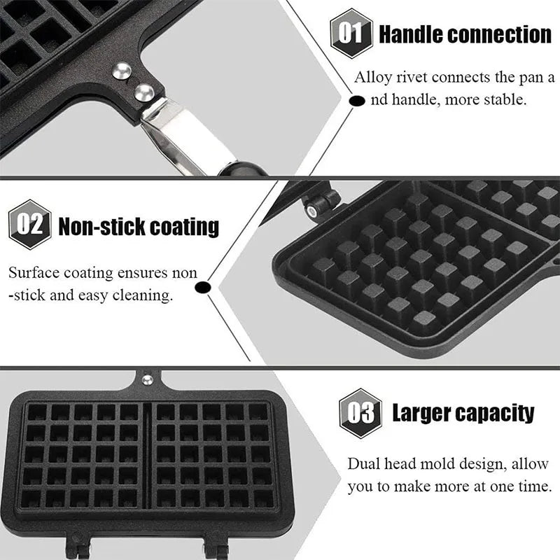 LMETJMA Cast Aluminum Stovetop Belgian Waffle Maker Non-Stick Stovetop Waffle Maker PRIMED