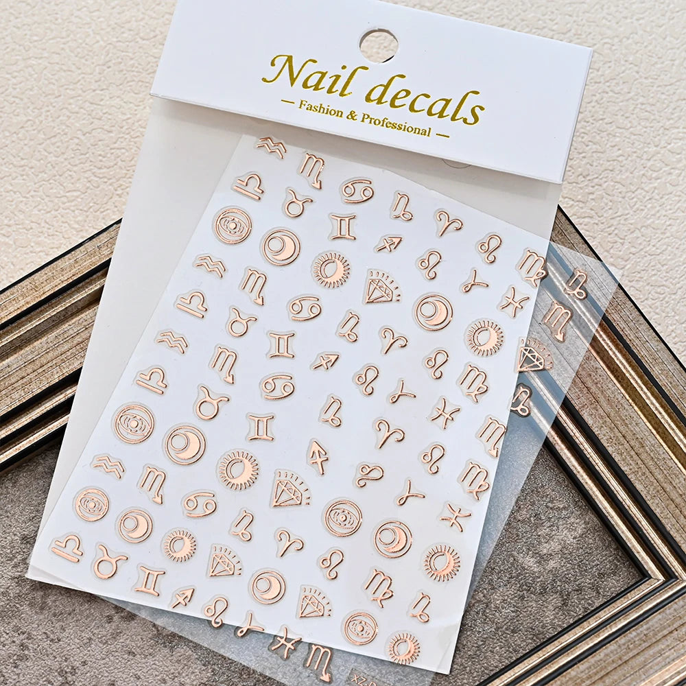 Rose Gold 3D Nail Stickers – Sun Moon Star Bohemian Art