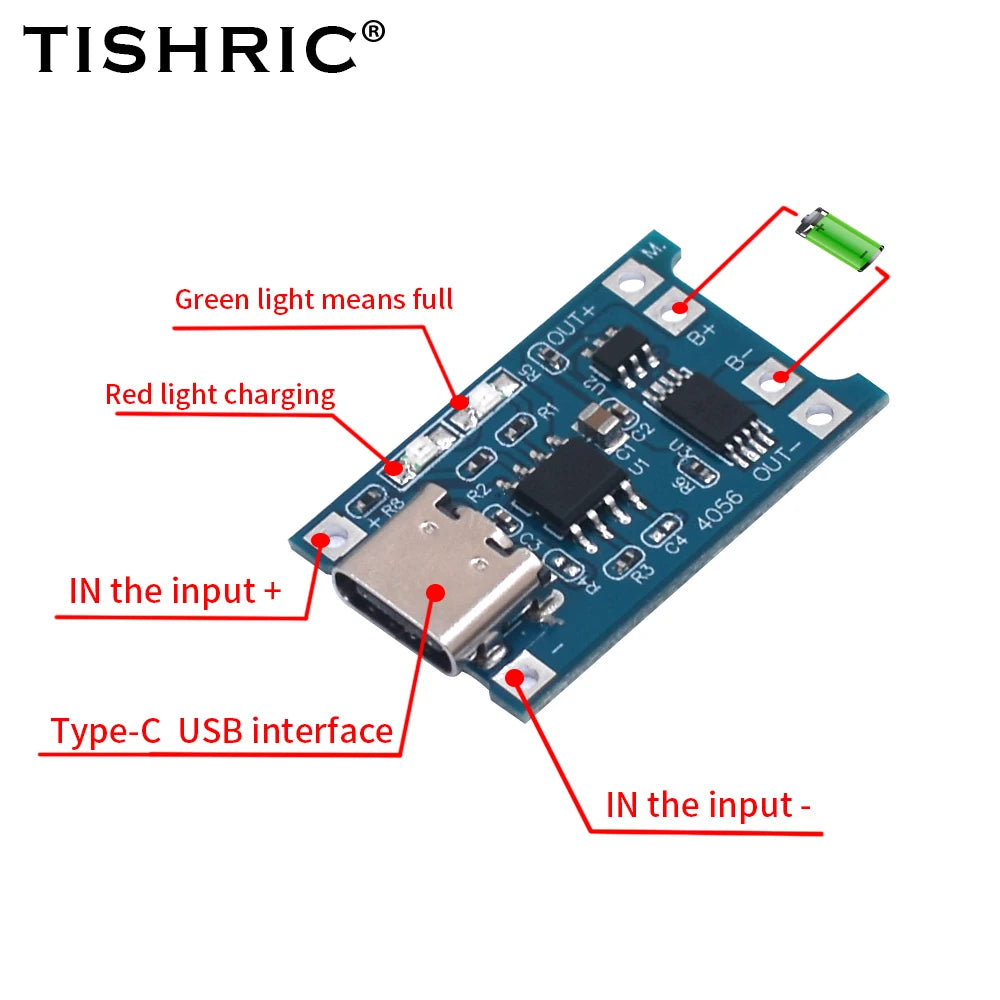 TP4056 18650 Lithium Battery Charger Module 5V 1A w/ Protection