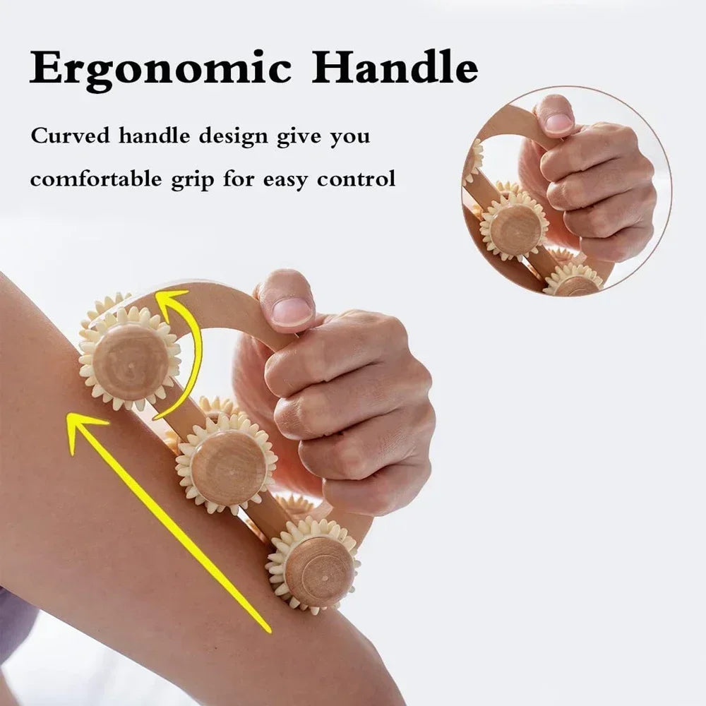 Wooden Massage Roller – 6-Ball Manual Body Massager Tool