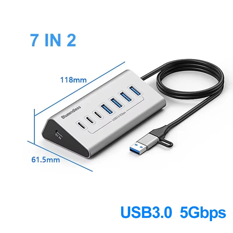 USB 3.2 Docking Station 8/9-Port 10Gbps Type-C Hub Aluminum