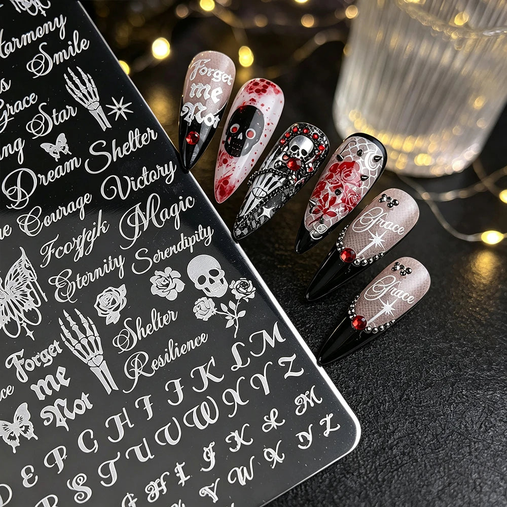 Gothic Halloween Nail Stamping Plate – Butterfly & Letters Nail Stamping Plate PRIMED