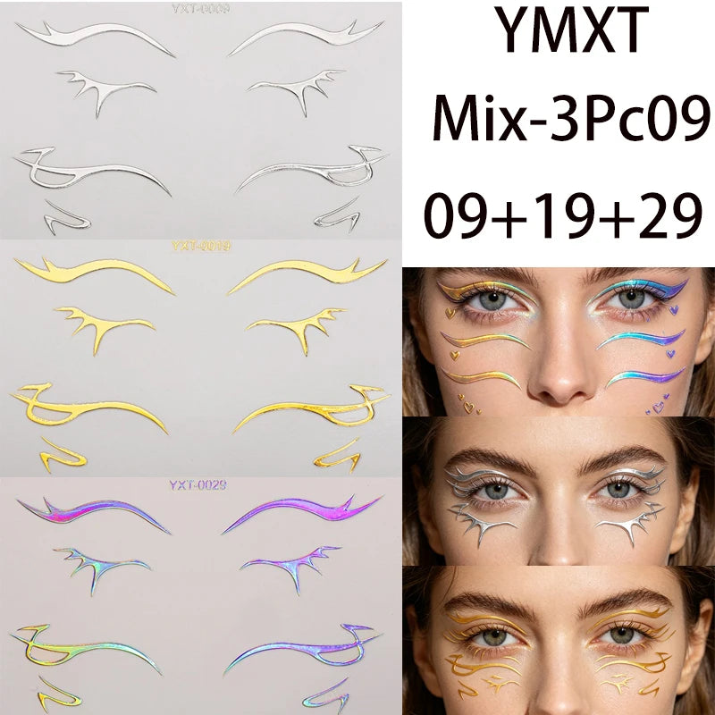Holographic Laser Eyeliner Stickers – Waterproof Face Art Decals Face Art Sticker PRIMED Mixed-3Pc09