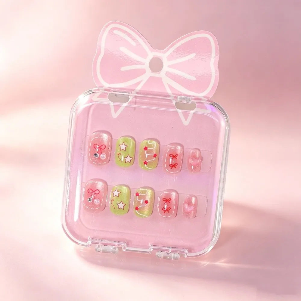 Kids Cat's Eye Press On Nails – Cute Detachable 10pc Set