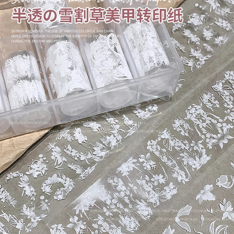White Flower Lace Nail Foil Stickers & Transfer Decals – 1 Box