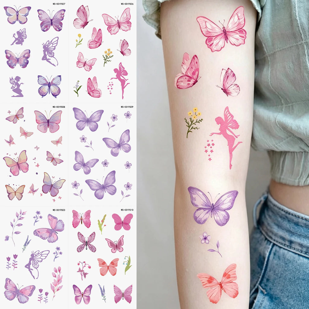 10-Pack 3D Butterfly Temporary Tattoo Stickers – Pink & Purple