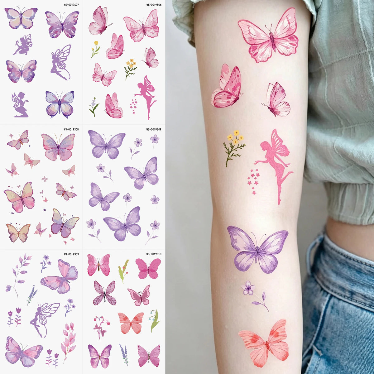 10-Pack 3D Butterfly Temporary Tattoo Stickers – Pink & Purple