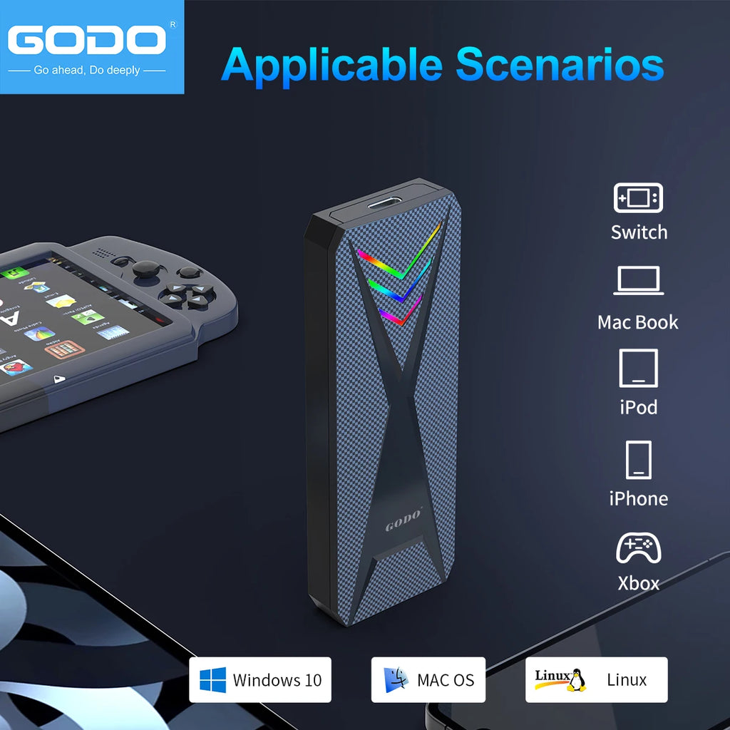 GODO RGB M.2 NVMe SATA SSD Enclosure USB-C Adapter | 10Gbps SSD Enclosure Adapter PRIMED