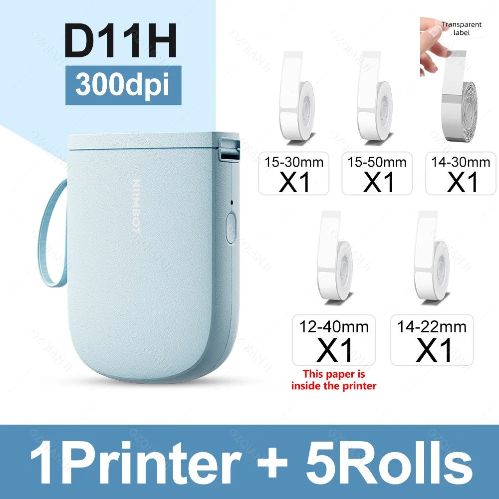 Niimbot D11H 300DPI Bluetooth Portable Thermal Label Printer Thermal Label Printer PRIMED BL Add 5Rolls