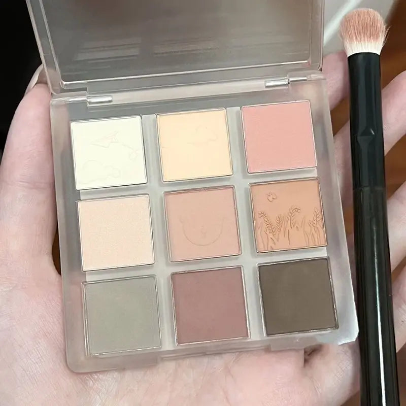 9-Color Matte Eyeshadow Palette – Coffee Brown & Gray Shades Eyeshadow Palette PRIMED