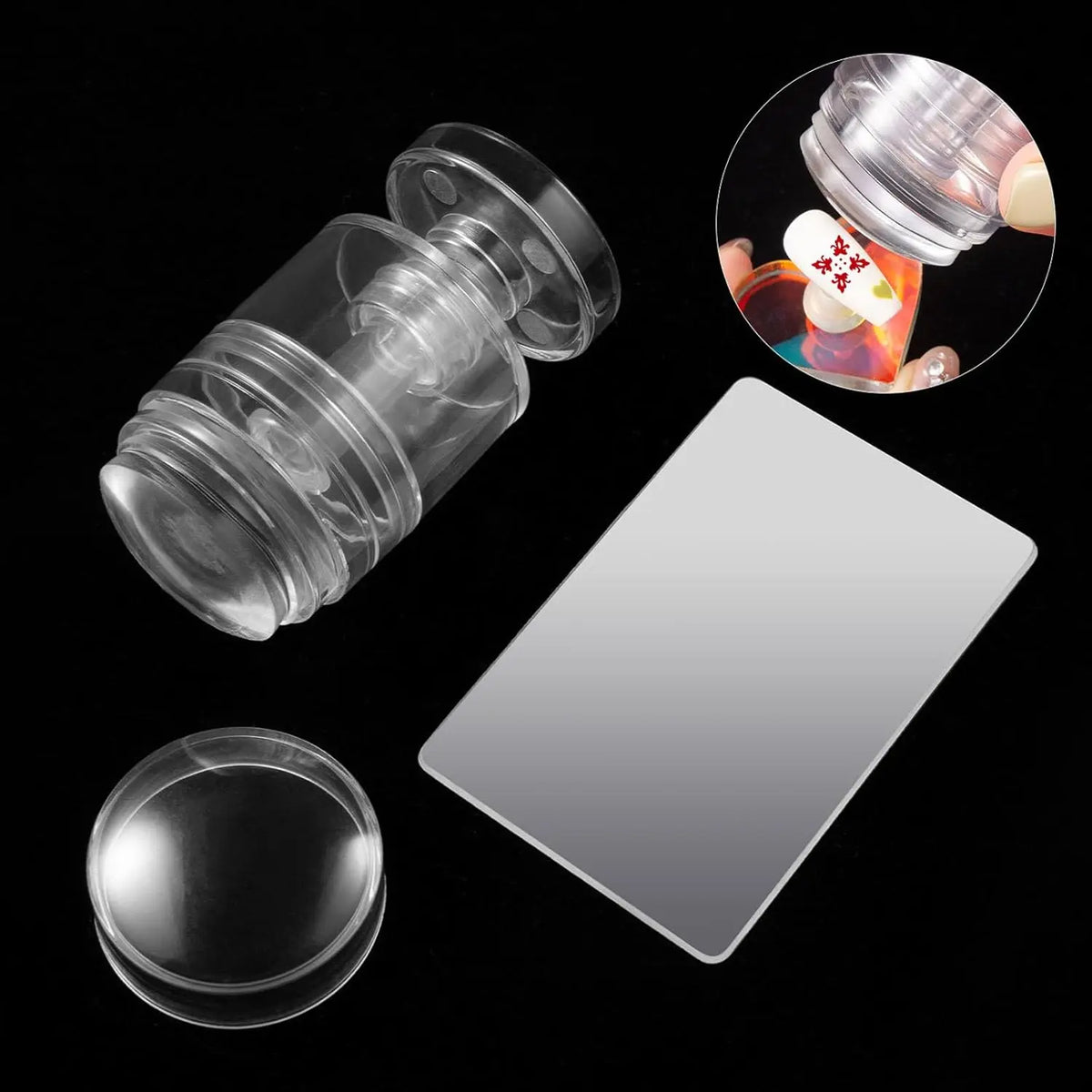 Rotatable Clear Silicone Nail Art Stamper & Scraper Set