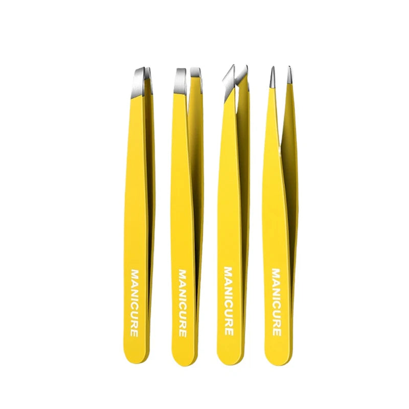 Stainless Steel Slanted Eyebrow Tweezers Set – 2 or 4 Pcs