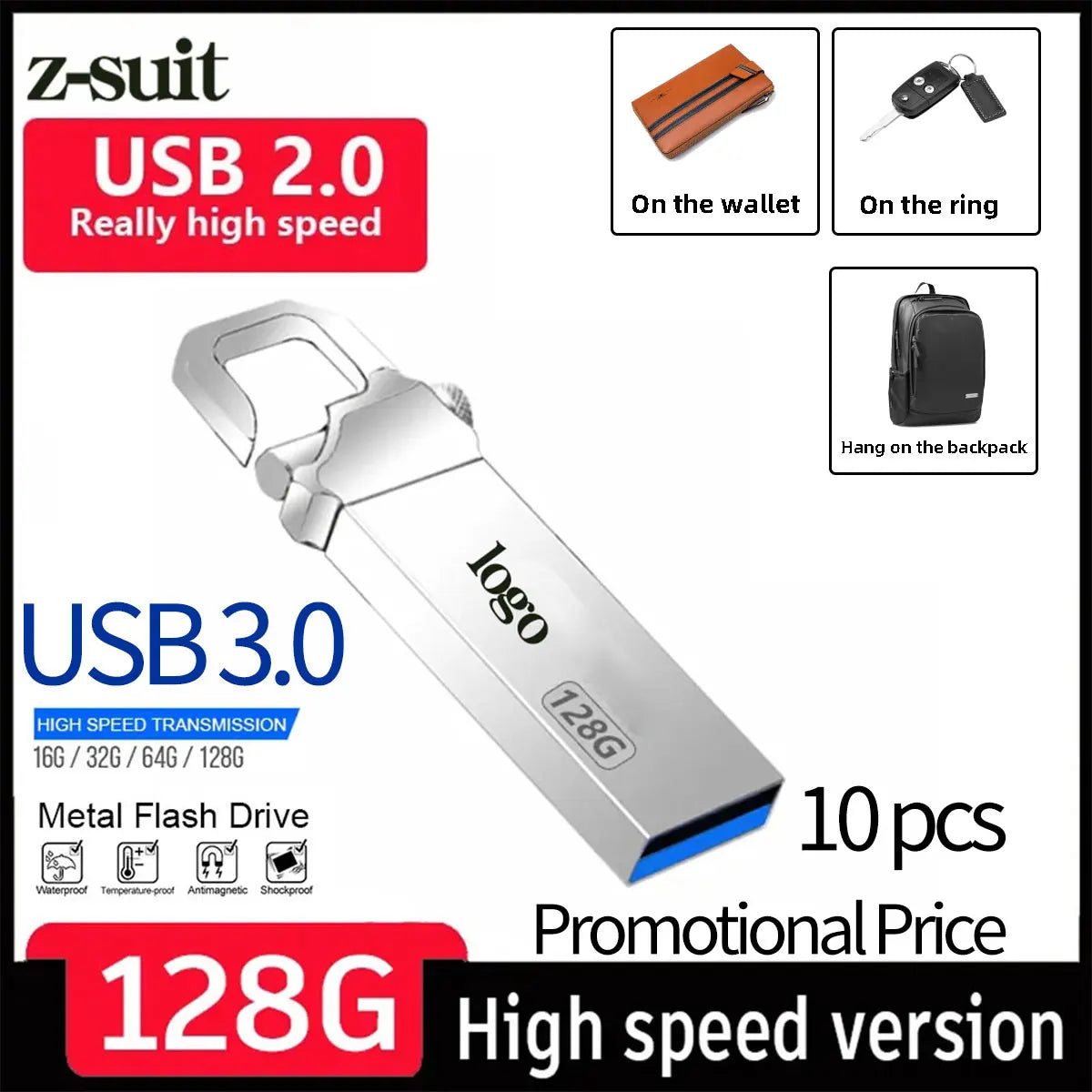 Z-Suit Metal USB 3.0 Flash Drive 8GB–128GB Memory Stick