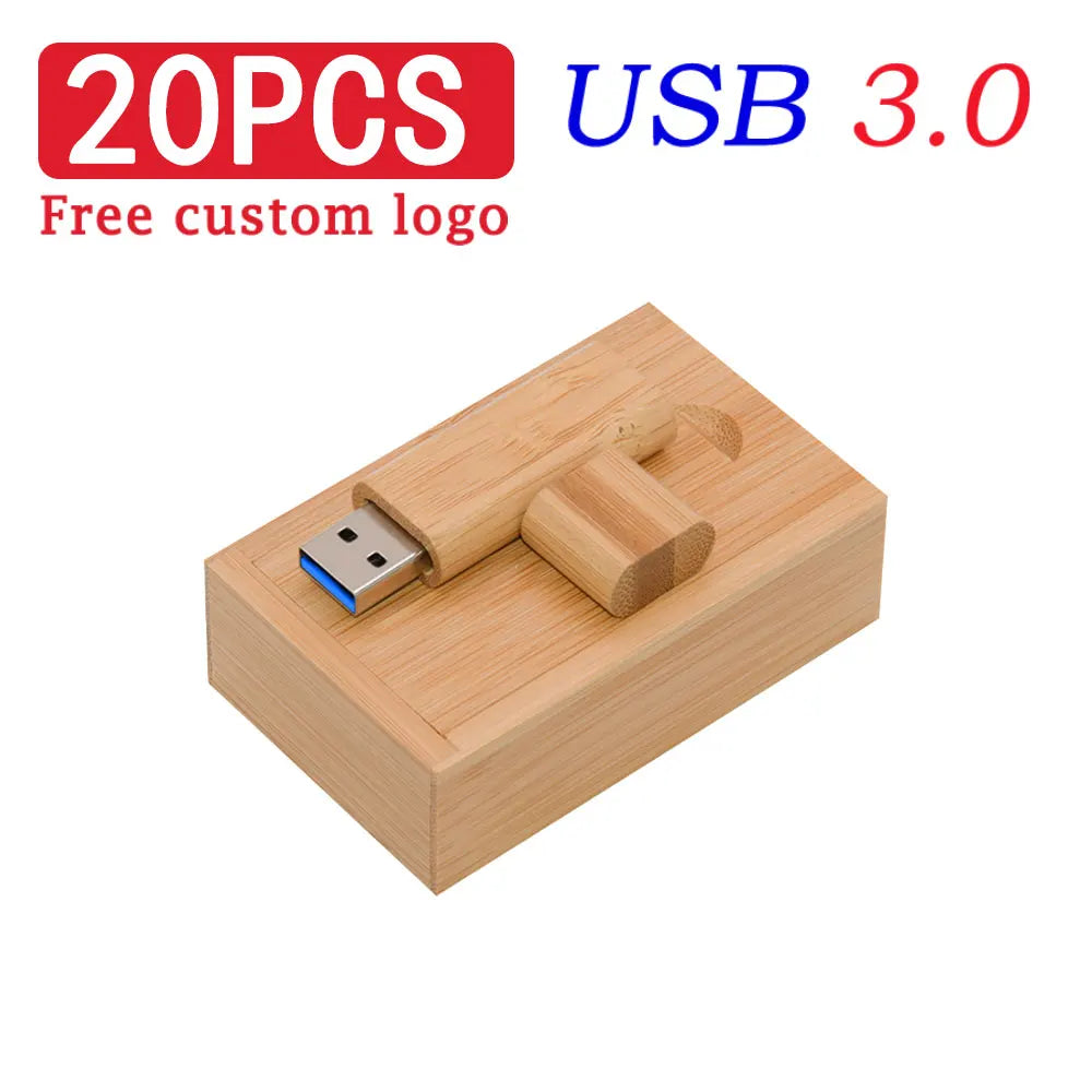 20-Pack Wooden USB 3.0 Flash Drives | Free Custom Logo 4–128GB USB Flash Drive PRIMED 128 GB Carbonized with BOX