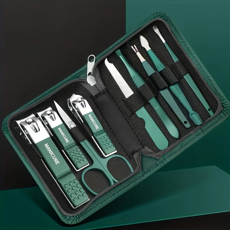 Stainless Steel Manicure Set 6/9Pcs – Nail Clippers & Files Manicure Tool Set PRIMED Green 9 PCS SET