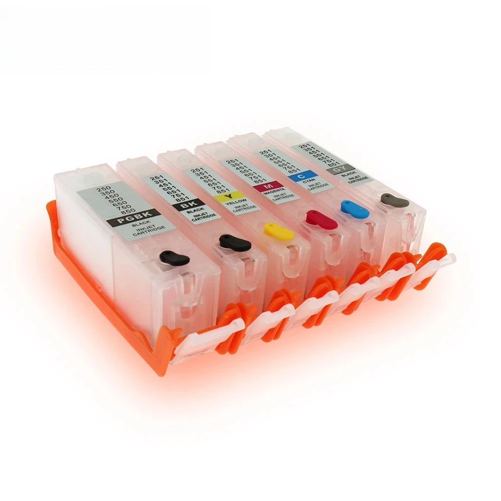 6-Pack PGI-550 CLI-551 Refillable Ink Cartridges for Canon Ink Cartridge Set PRIMED